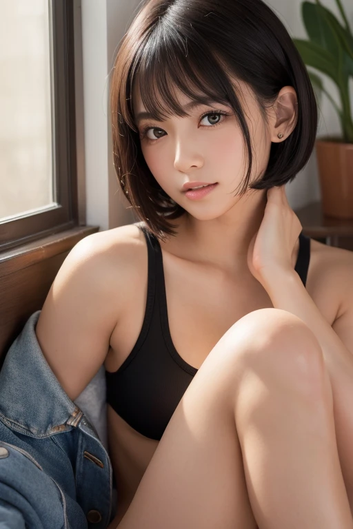 ((1人:1.7)))、Swimsuit with cute colors and patterns、a picture、surrealistic、top-quality、adopt、A detailed face、(((s Office)))、(((Building from the window)))、细致背景、diffuse sunlight、depth of fields、Bokeh、((all-fours))、13years、Super Cute、Stylish bikini、((Slender body))、(((Super small breasts)))、、Fair Body、delicated face、((Short hairstyles))、Lifelike face、Shining eyes、Opening legs、Foot-up shot