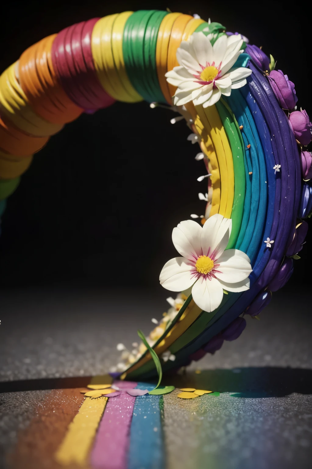 Create the letter M in 3d in rainbow colors and with flowers around it