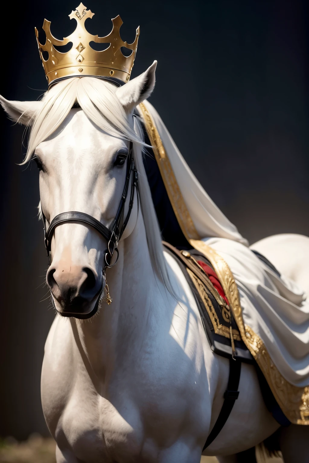 Um cavaleiro montado em um cavalo branco. he judges and wars with justice. and on his head there is a crown. He is dressed in a robe dyed with blood. Ele segura uma espada afiada, with which he will smite the nations. “He will rule them firmly". Ele representa a ira de Deus. On his robe and on his thigh is written this name:
REI DOS REIS
E SENHOR DOS SENHORES.
Imagem como uma pintura renascentista