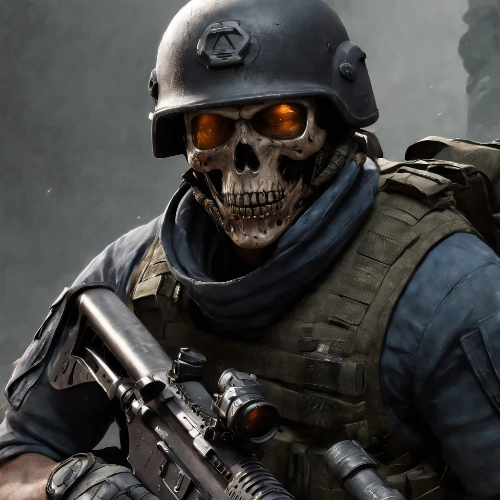 Prompt: Create a highly detailed and realistic image of a Counter-Strike soldier with a disfigured skull. The character should have a menacing and intense appearance, with intricate textures showcasing the disfigured skull under a tactical helmet. The soldier is dressed in typical Counter-Strike gear, ready for combat, with a dark, gritty atmosphere surrounding him. The style should be dark digital art, capturing the intense and realistic nature of the game. The image should be rendered in 8K resolution, focusing on the disfigured skull and the soldier’s tactical equipment.

Style and Details:

	•	Highly detailed and realistic 8K resolution
	•	Dark digital art style
	•	Counter-Strike soldier with disfigured skull
	•	Menacing and intense appearance
	•	Tactical helmet and typical Counter-Strike gear
	•	Ready for combat
	•	Dark, gritty atmosphere
	•	Intricate textures and details
