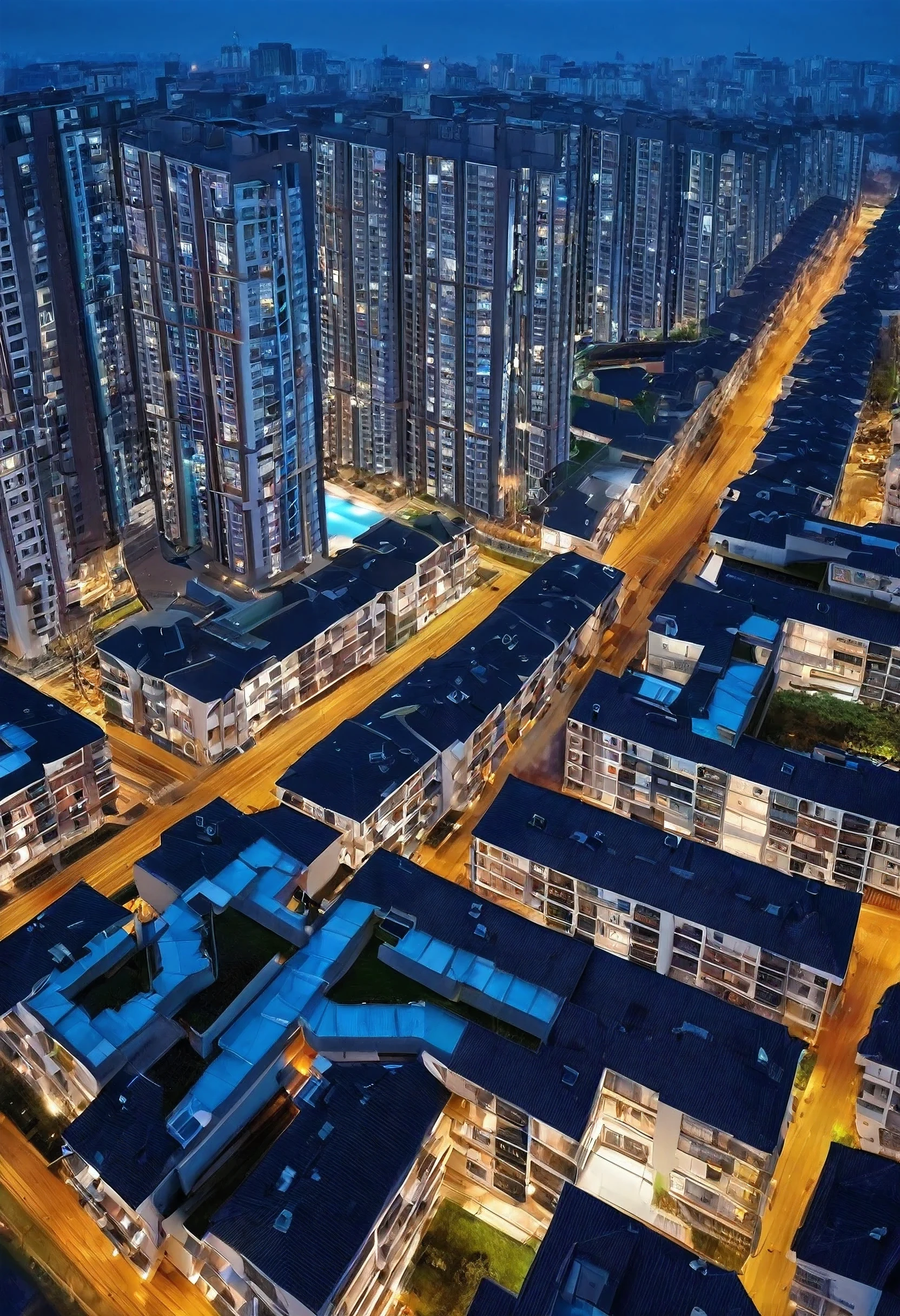 photo, apartaments, from above, high detail, rich, 4k, 8k, night, shadown, reflex