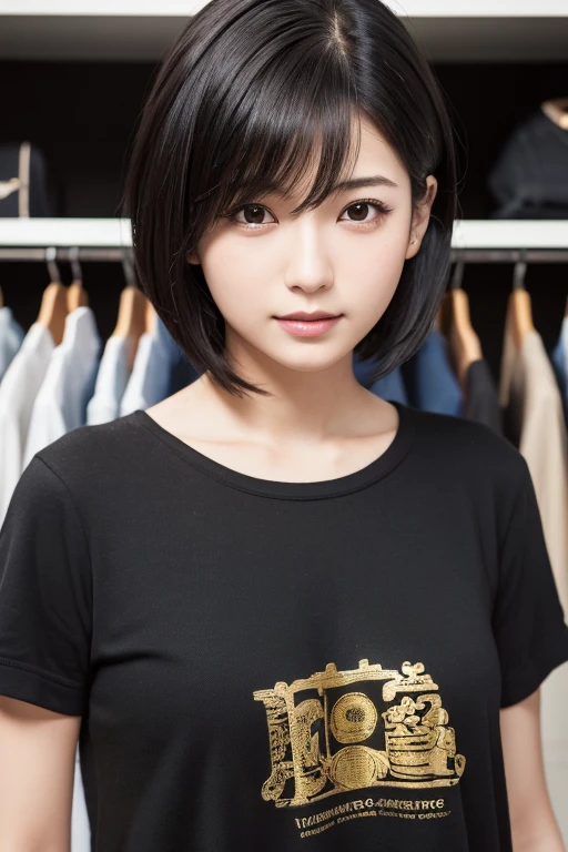 (High resolution:1.3), (16k, Photorealistic, Raw photo, Best image quality: 1.4), Japanese, (One Girl), (Black-haired、short hair:1.3), Beautiful Hairstyles, (Realistic Skin), Beautiful skins, attractive, 超A high resolution, Surreal, High detail, Golden Ratio, Highly detailed cute girl,(20-year-old), Colorful Fashion, (Fitting booth、Apparel Shop), seminude