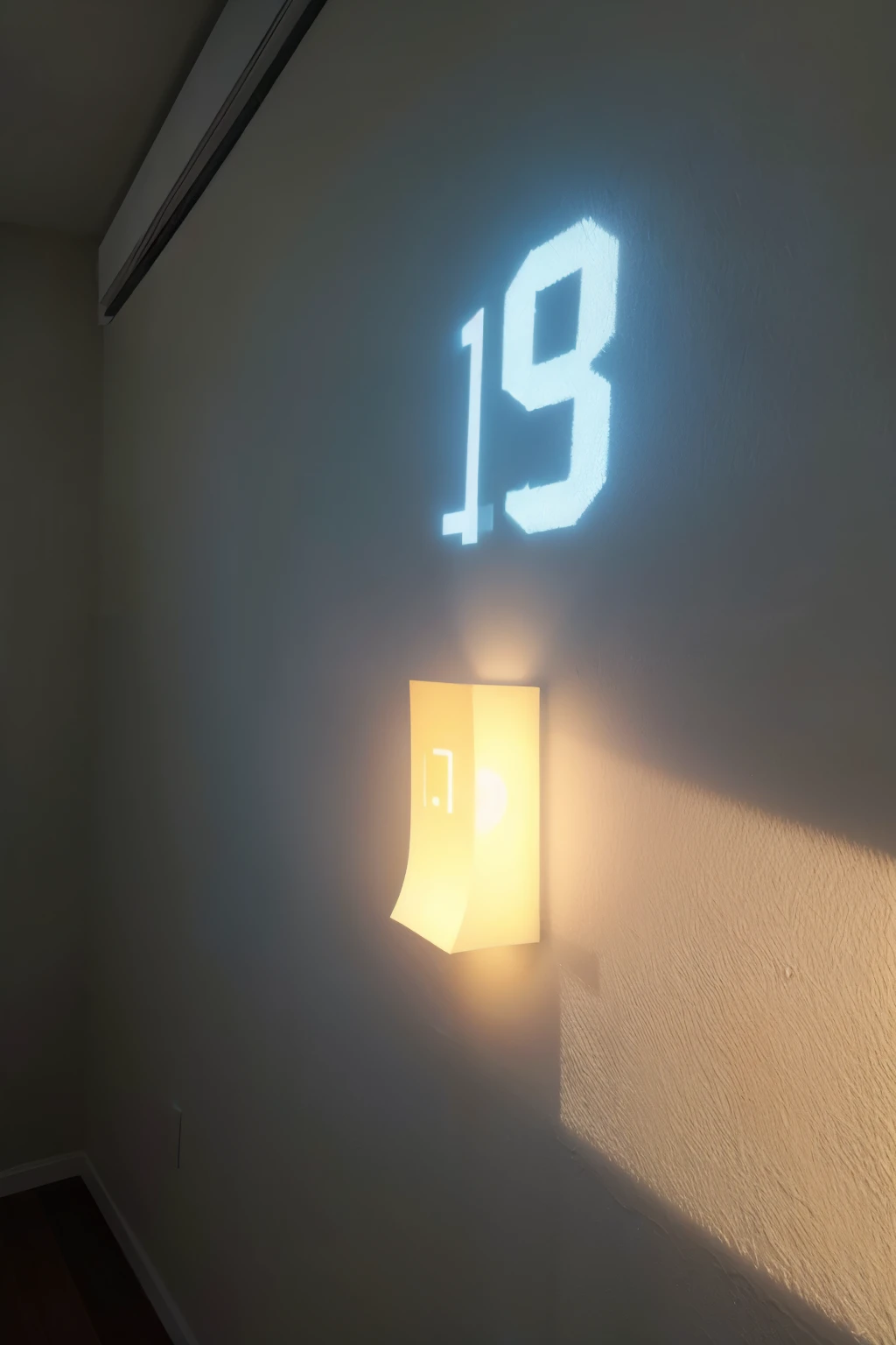 Number 18 on the wall made from projector