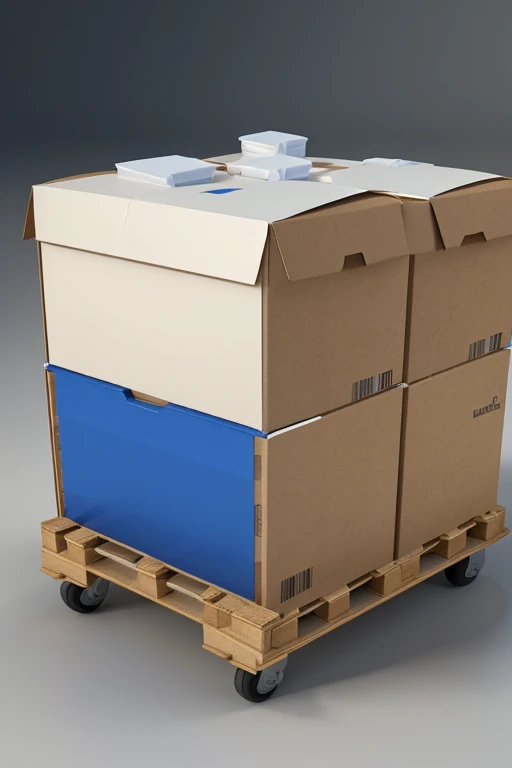 a shipping simulation of a 3D  milk mixture product on a pallet