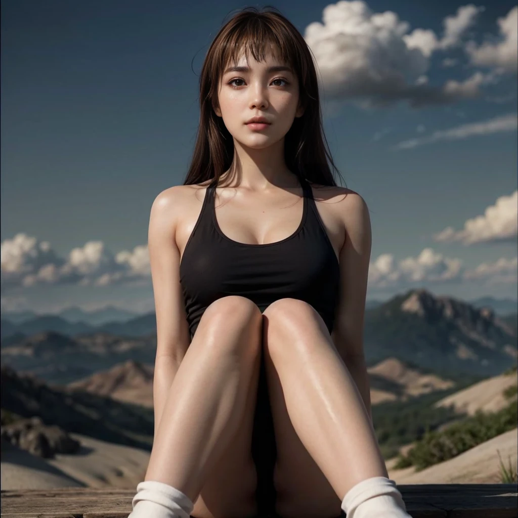 Kasumi, brown eyes, (best quality, ultra-detailed), (realistic:1.37), beautiful and detailed face, ultra-realistic texture, delicate face, delicate body, red lipstick, bright colors. High definition, 8K, well defined legs.