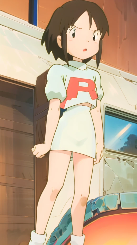 team rocket uniform, brown hair,  Chihiro ogino , pokemonstyle 