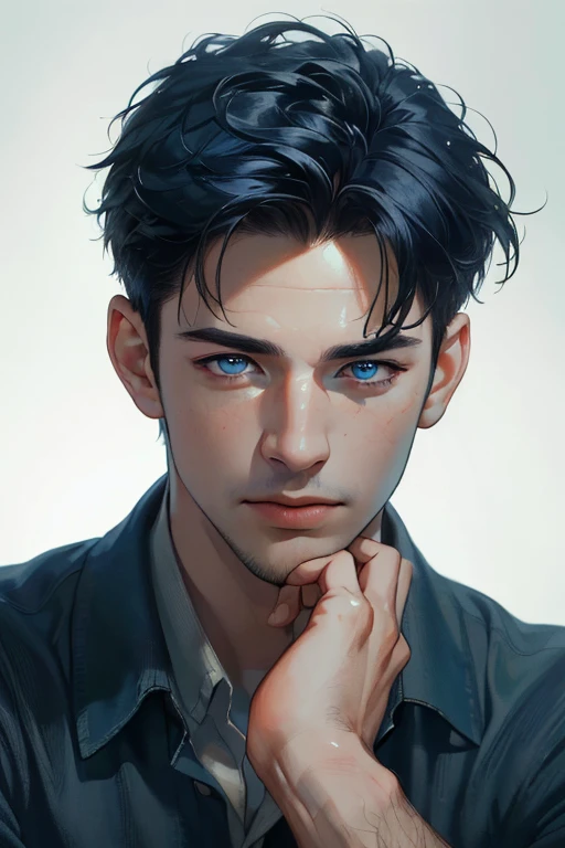 (masterpiece, Best quality, a high resolution:1.4), 1 boy, playful, gentle, lively, skin pore texture, HD , Photo, movie, Cinematic, portrait, realistic, (8K, Raw photo, Best quality, masterpiece:1.2), (realistic, photo-realistic:1.33), Best quality, (detailed eyes in bright blue color), ((Men's formal bohemian clothing)), (platinum silver),(long hair),(Hair is long enough, to reach the shoulders), (28 years), ((White shirt)), (Beautiful), portrait, smile, (Background: Overlooking the rock), go broke, detailed and realistic portrait of a young male, (fragile), (golden hour light),(sports), (playful) , (playful smile), (muscular), Colorful, happy, (Industrial piercing adorns one ear, adding a unique and edgy element. His share, upper lobe, and the eyebrow are also decorated with silver piercings), (Light freckles dot his skin),