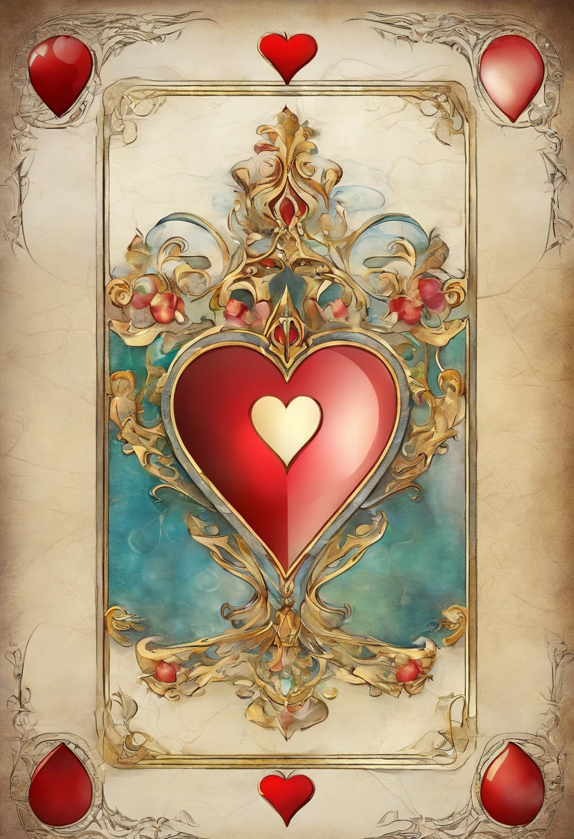 Medieval, 2 of hearts playing card, white, creative boarder