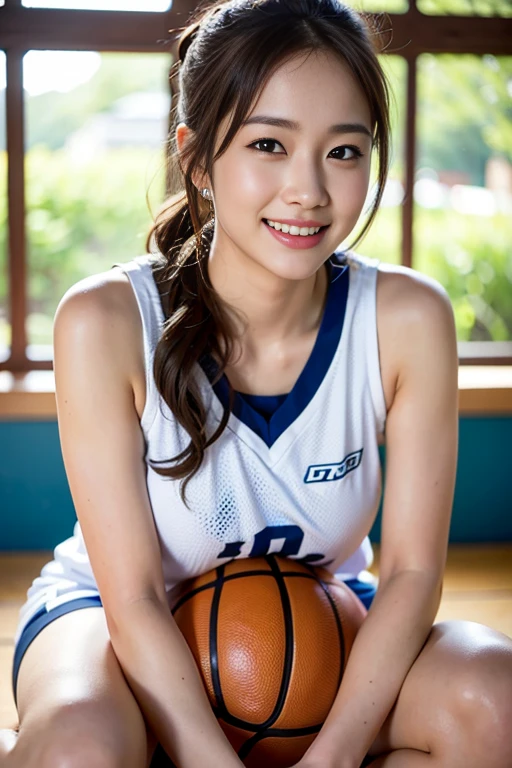 (18years old:1.2), (8k, raw photo realistic:1.2), lovely idol, (grin, wavy hair, hair bun), large breasts, fullbody
BREAK
basketball player, basketball uniform, ((basketball court)), holding basket ball, Sitting on the floor, wariza, High school gym, plump
BREAK
masterpiece, (best quality:1.2), ultra highres, (photorealistic:1.4), (extremely perfect anatomy body parts), realism, natural light, depth of fields, Detailed Background, perfect composition,highly detailed, detailed face, extremely detailed, ultra-detailed, 8K wallpaper, extremely awesome detailed, dynamic lighting, deep shadows, photorealistic, realistic face, well-groomed face, japanese cute idol, cute & sexy, prostitute_expression, adorable, (pretty idol), (small mouth), small head, ((chiseled face)), no makeup, natural skin, pores, (absurdly cute)