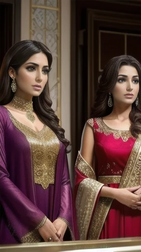 group of handsome lebanese woman gathered together, focus on the characters' faces.