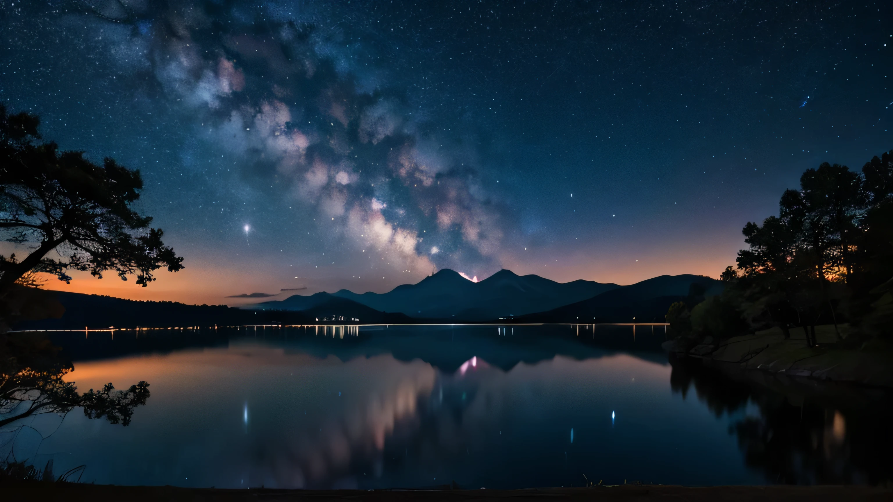 Beautiful lake、Starry Sky