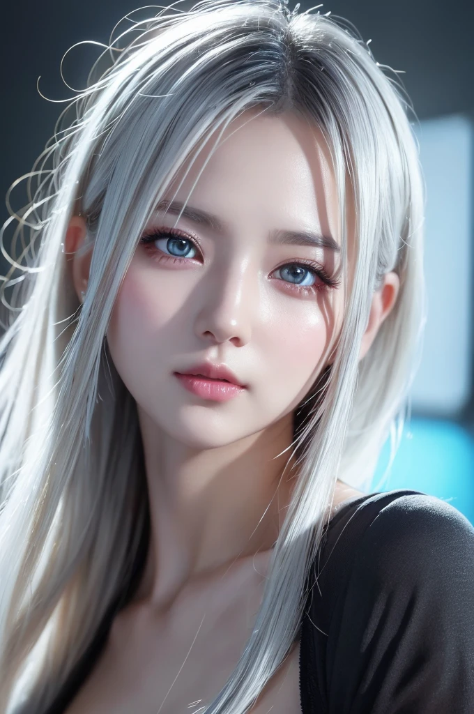 highest quality、8k Masterpiece、超A high resolution、(Photorealistic:1.3)、RAW Photos、1 girl、Silvery white hair、Glowing Skin、1. Super-beautiful Cyberpunk Soldiers、((Ultra-Realistic Details))、Portrait、Global Illumination、Shadow、Octane Rendering、8k、Super sharp、Beautiful breasts、Metal、Cold colors、、Very intricate details、Realistic Light、CGSoation Trend、Beautiful Eyes、Shining Eyes、To the camera、Neon Details、20age、anime