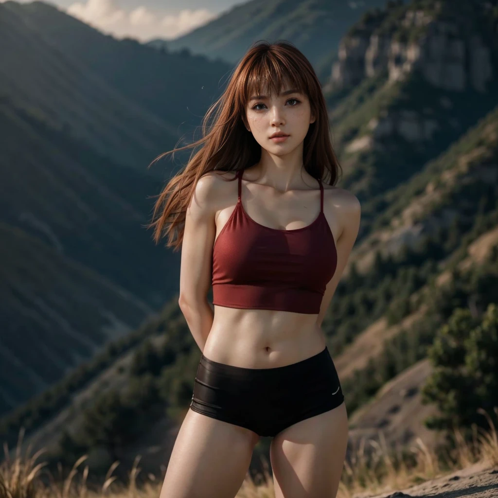 Kasumi, brown eyes, (best quality, ultra-detailed), (realistic:1.37), beautiful and detailed face, ultra-realistic texture, delicate face, delicate body, red lipstick, bright colors. High definition, 8K, well defined legs. angry expression