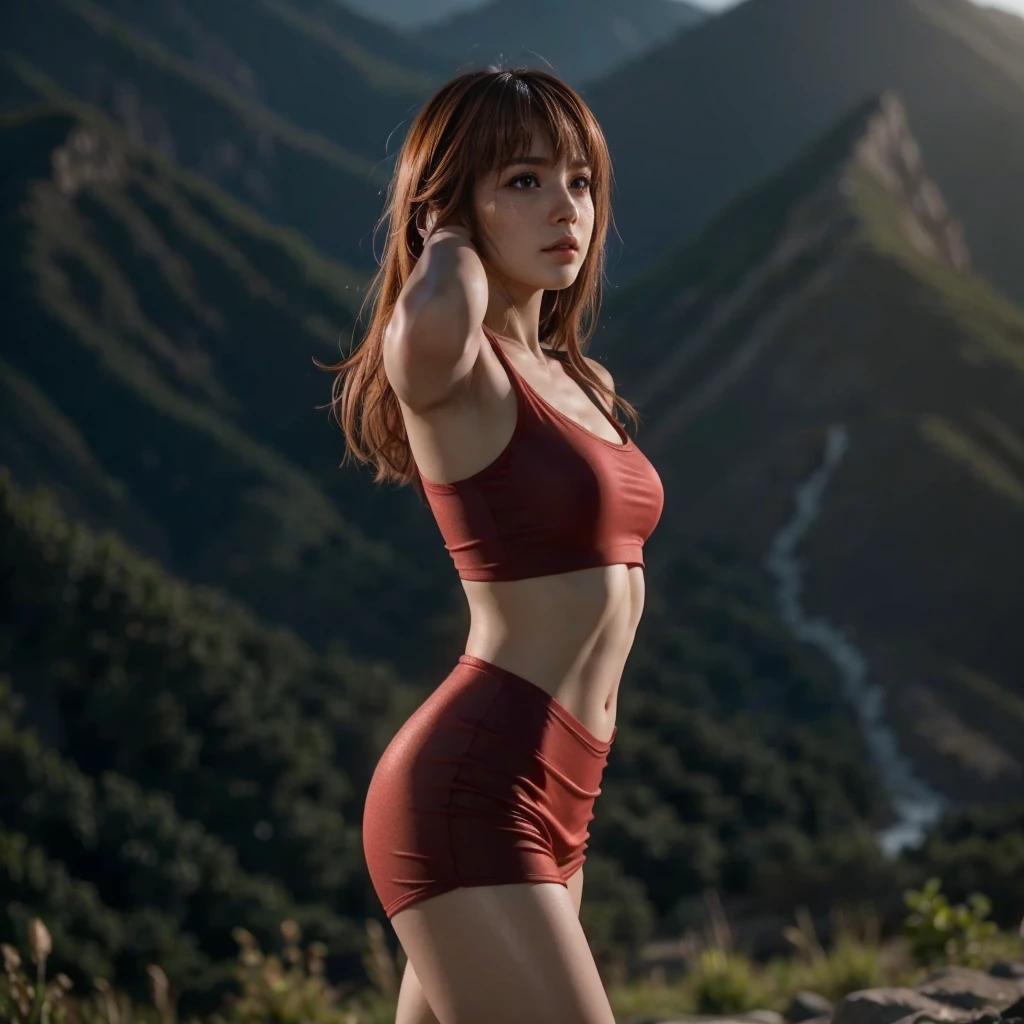 Kasumi, brown eyes, (best quality, ultra-detailed), (realistic:1.37), beautiful and detailed face, ultra-realistic texture, delicate face, delicate body, red lipstick, bright colors. High definition, 8K, well defined legs. angry expression 