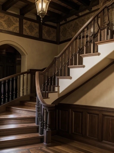 Escaleras de casa antigua con candelabro