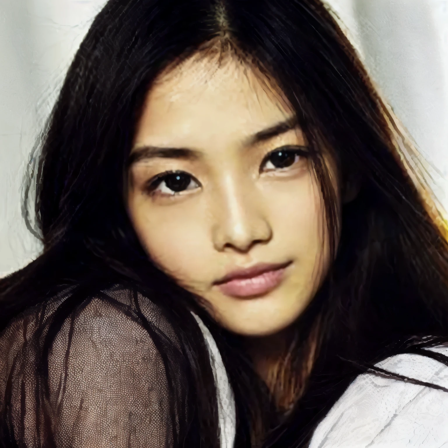 photorealistic,super realistic,extremely beautiful girl,very cute girl,beautiful asian girl,young girl,japanese girl,,Arabian style woman with long hair and black shirt posing for a photo, Cindy Avelino, paru itagaki, Catherine Lamb, Baciatlan, Gemma Chen, mariko mori, joy, chiho ashima, Kiko Mizuhara, Tomorrow, Brother Tran, Ayami, Ayaka, Young Asian Woman, Aoi Ogata