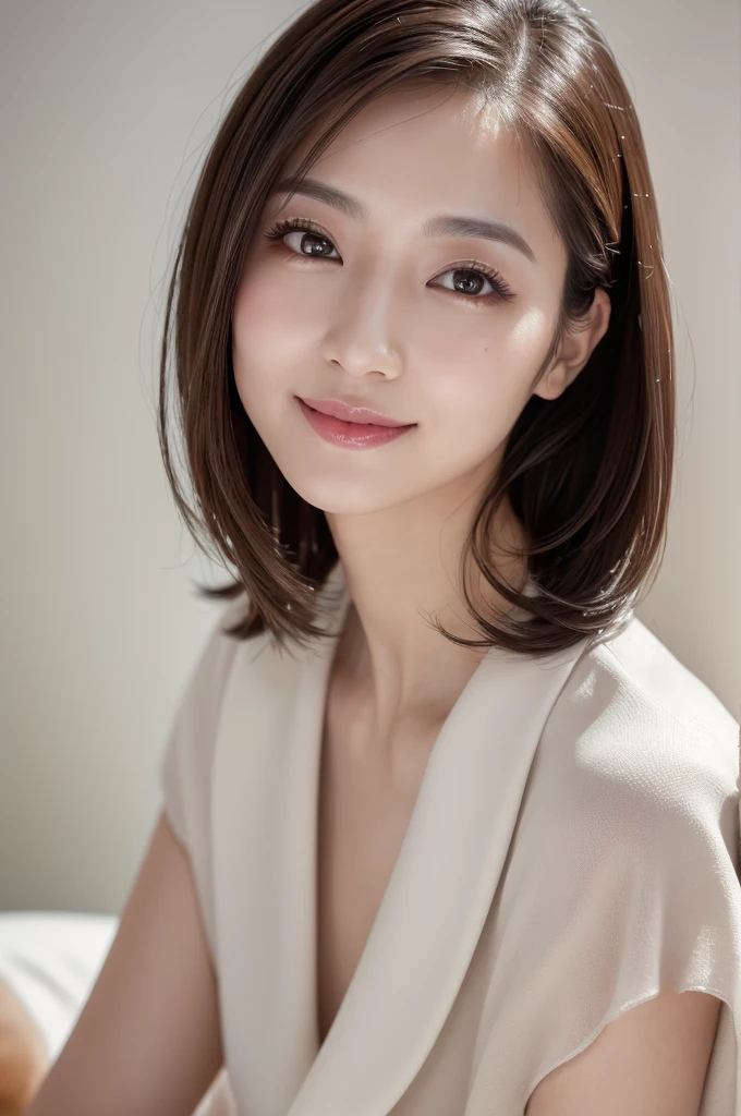 Fashion Model, Beautiful Japanese women, eye make up, Red lipstick, Perfect Makeup, Brown Hair, Close-up of face, elegant hair, Cleavage, (from the front), (Looking at the camera), highest quality, 8K resolution, masterpiece, Professional photography, 30 year old beauty, Elegant and stylish black top
