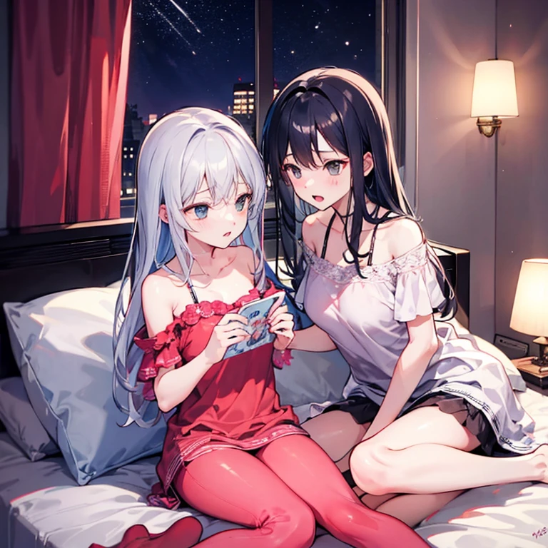 Older sister and younger brother having a nighttime affair in the bedroom