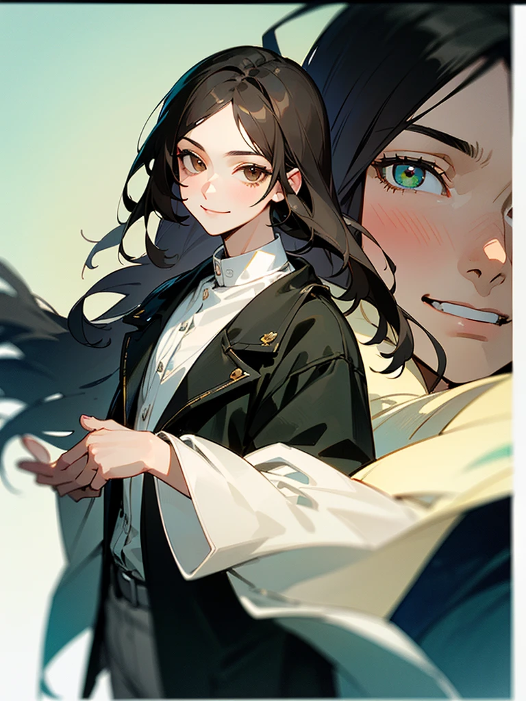 (((photographic, photo, photogenic))), extremely high quality high detail RAW color photo, Lovecraftian cybernetic horror, watercolor, otherworldly textures , high quality, detailed,
young man , 4K UHD, super detail, best quality, detailed eyes, masterpiece, couple (girl andyoung man)who smile at each other with a love atmosphere , ((the young man ,21years old and has a white straight short hair and green beautifull eyes this men smiles a sweet smile with quiet expression and beautiful smile and he wears a cute outfit)), (( the girl is 18 years old , very long black hair , brown eyes , wears a black jacket)) the girle is quite and serious expression will the man is cute and soft