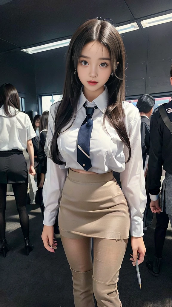 (high quality), (NSFW:1.2), Split screen vertically, 1 girl and 1 man are dating online by exchanging own photos and messages using a smartphone chatting app, 18 years old, korean, long distance relationship, (All text is written in English.:1.8), they wore korean high school uniforms, full body, Focus her eyes on your phone screen and be happy, Upload her photos to an online community using a smartphone app, boys are crazy about her posts online, just like cartoon cuts., They are sending her messages asking to chat, the girl are amused by their reactions, she had light makeup, slim figure, (a girl wore thin and flesh colored pantyhose : 1.5), (a girl wore slim high_school uniform_pencil skirt and blouse : 1.6),(boys wore high school uniform_shirts and pants:1.5), (they wore school uniform_blazer and tie), separation of cuts, separation of scenes
