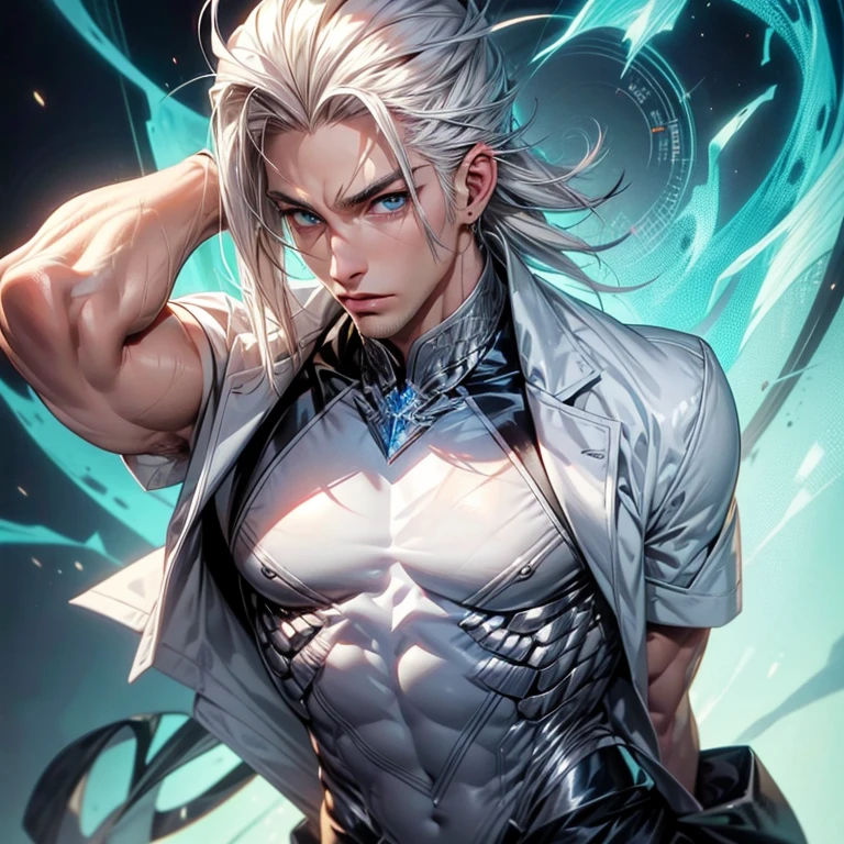 muscular blond man platinum hair handsome face blue eyes