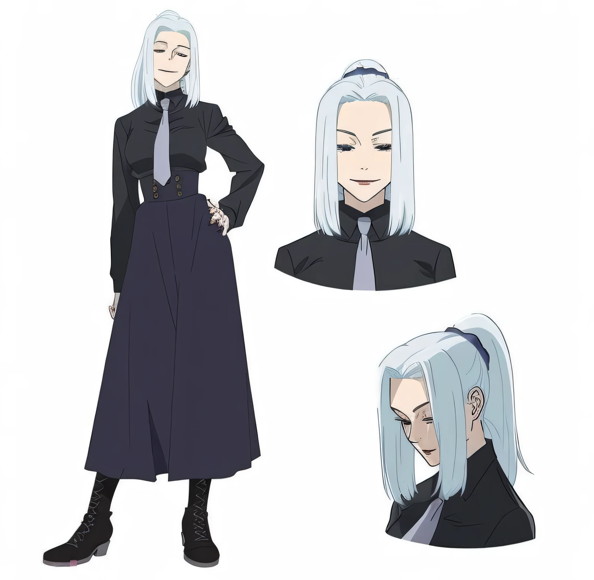 um close de uma pessoa com cabelo branco e vestido preto, arte oficial do personagem, personagem de anime, female personagem de anime, as an personagem de anime, best personagem de anime design, haruno sakura, anya from the spy family x, sil of the species, personagem de estilo anime, Shiro from Dead Man&#39;s Wonderland, ( ( arte conceitual do personagem ) )