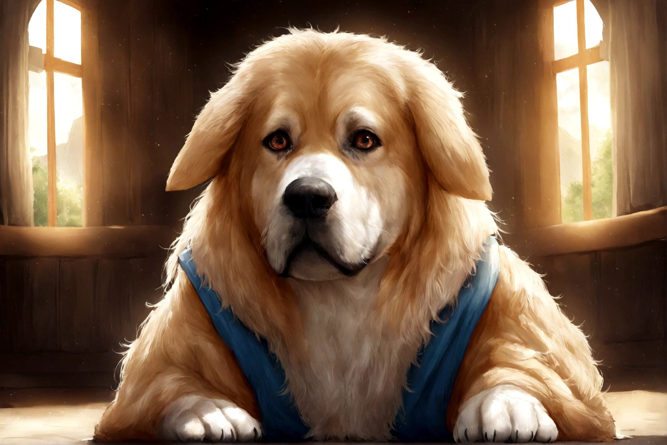 quitar camisa, mejorar detalles de rostro , vista mas frontal del perro, estilo realista