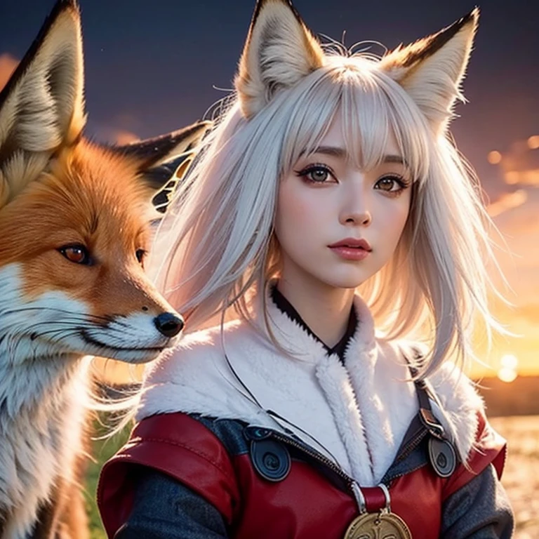 Fox Girl, Fox's Tail, Nine-Tailed Fox,Fox Ears, Black colored hair, Fox Makeup,One Girl、 Kimono with open chest, Body size is 100-70-90!、Nice body, Avatar, face, Open chest, lewd face, Dominant representation, naughty face,Big Breasts,Emphasize cleavage,Show bare skin、Skin is visible、With legs apart、Show off your thighs、With legs apart、A beautifully patterned kimono、I can see her cleavage、Muscular、Uplifting、Abdominal muscles、Exposed skin、Long Hair、Skin Texture、Soft breasts 、outside、Grassy field