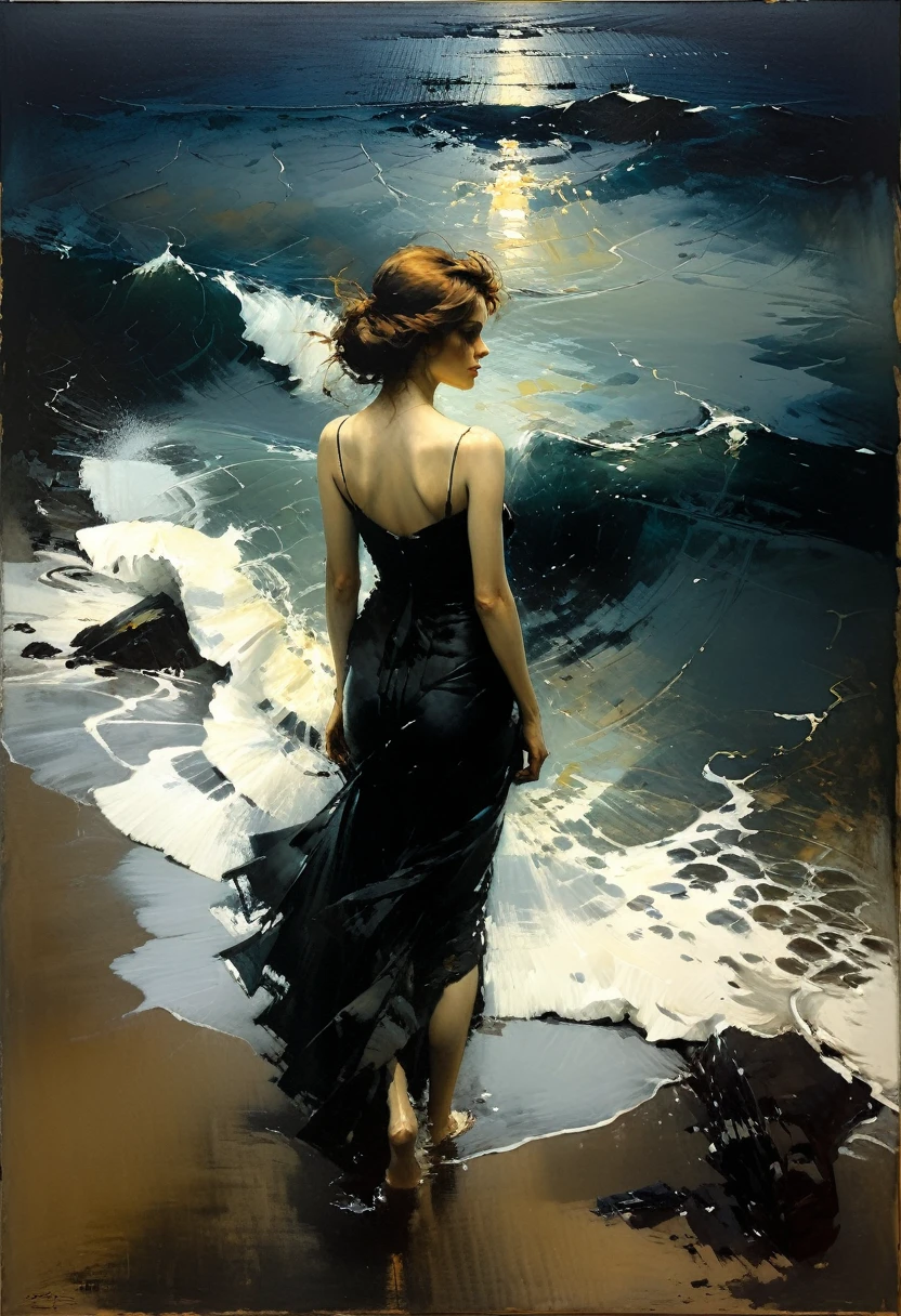 of the sea. Masterpiece. Best quality. Beautiful cinematic impressionistic painting, Dark dramatic character, of the seain the style of Jeremy Mann and Charles Dana Gibson, Mark Demsteader, Paul Hedley. of the sea
