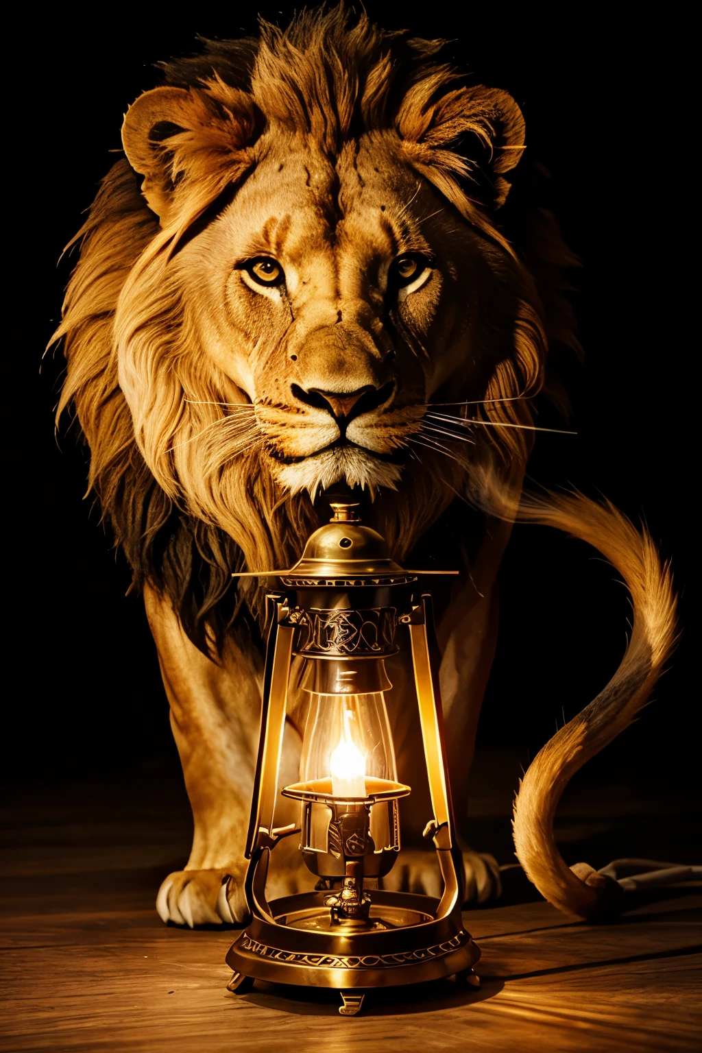 Oil lamp  extinguishing with smok and  lion roaring