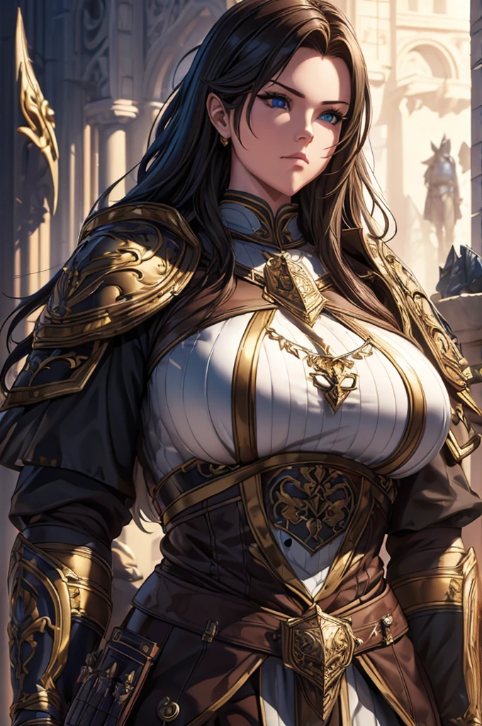 game art，best picture quality，highest resolution，8K，(Bust Photo)，(portrait)，(head close-up:1.5)，(rule of thirds)，Unreal Engine 5 Rendering Tasks， (future girl)，(female warrior)， 
20 year old girl，((Hunter))，eyes rich in detail，(big bust)，elegant and noble，indifferent，brave，
（medieval fur uniform，glowing magic lines，Animal skin clothing with rich details），medieval lady knight，medieval ranger，
Photo Pose，simple background，movie lights，ray tracing，game CG，((3D Unreal Engine))，OC rendering reflection pattern