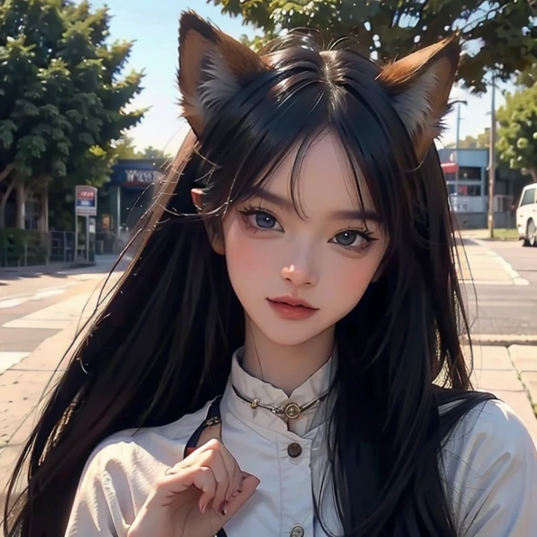 Fox Girl, Fox&#39;s Tail, Nine-Tailed Fox,Fox Ears, Black colored hair, Fox Makeup,One Girl、 Kimono with open chest, Body size is 100-70-90!、Nice body, Avatar, face, Open chest, lewd face, Dominant representation, naughty face,Big Breasts,Emphasize cleavage,Show bare skin、Skin is visible、With legs apart、Show off your thighs、With legs apart、A beautifully patterned kimono、I can see her cleavage、Muscular、Uplifting、Abdominal muscles、Exposed skin、Long Hair、Skin Texture、Soft breasts 、outside、Grassy field