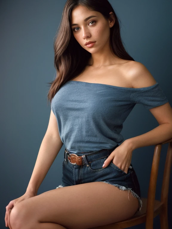 (seductive sensual ultra hot girl of a 30 years old woman, dark blond medium hair), (highly detailed face:1.4) (smile:0.7) , full waist up pose , upper knees pose , ( inside bluish background , moody, private study:1.3) POV, by lee jeffries, nikon d850, film stock photograph ,4 kodak portra 400 ,camera f1.6 lens ,rich colors ,hyper realistic ,lifelike texture, dramatic lighting , cinestill 800,