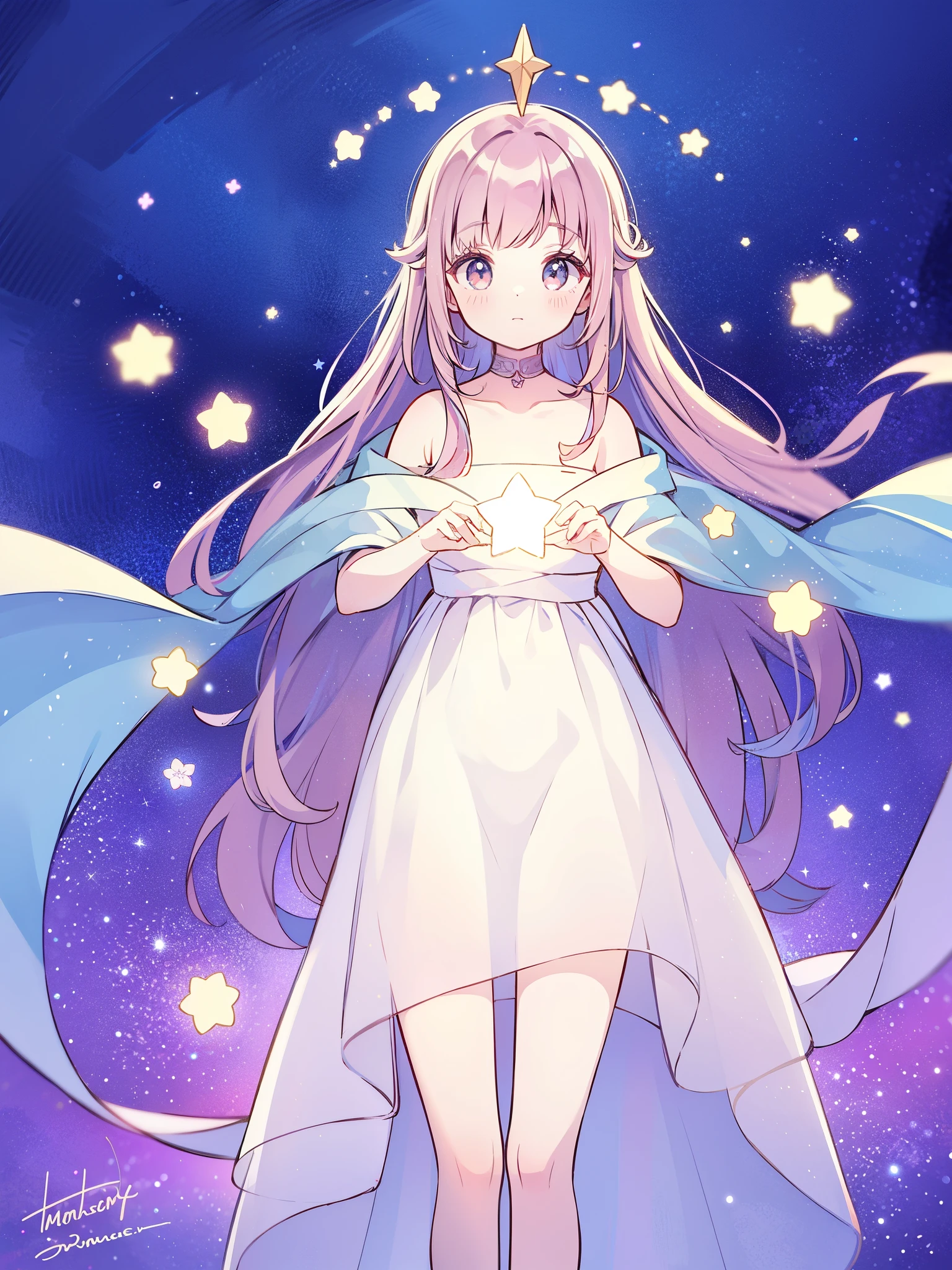 complex background, wishing star background, a woman wearing an ethereal mystical translucent dress that reflects the stars, mystic, complex drawing, highly detailed, ethereal, starry night, midjourney style