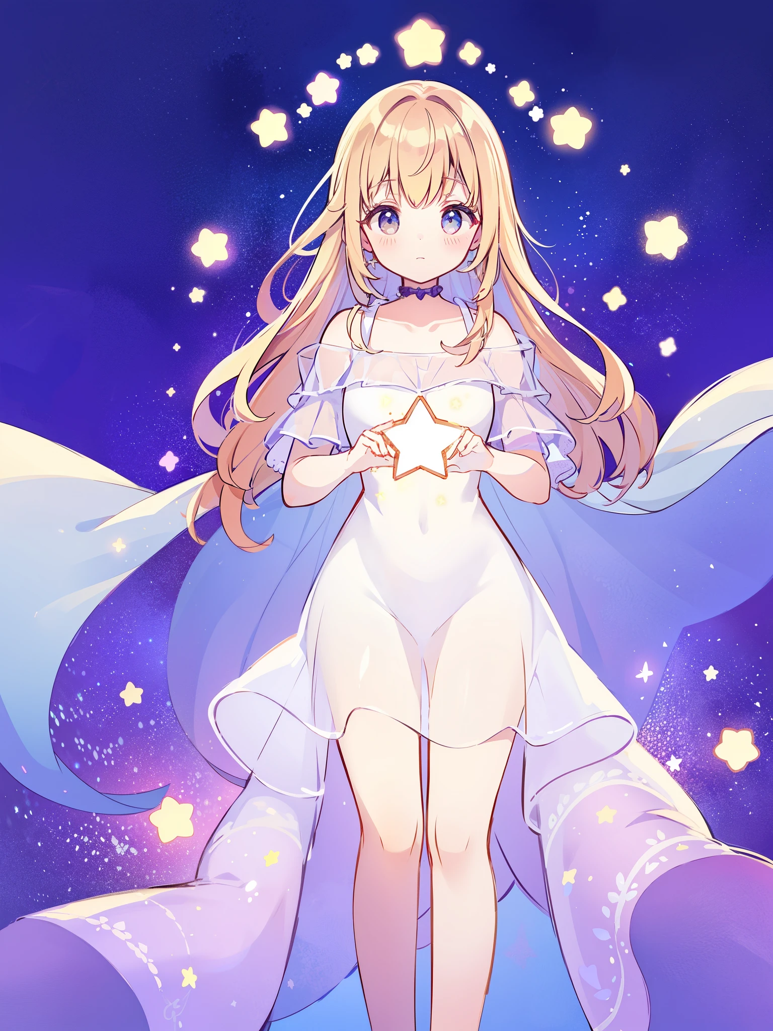 complex background, wishing star background, a woman wearing an ethereal mystical translucent dress that reflects the stars, mystic, complex drawing, highly detailed, ethereal, starry night, midjourney style