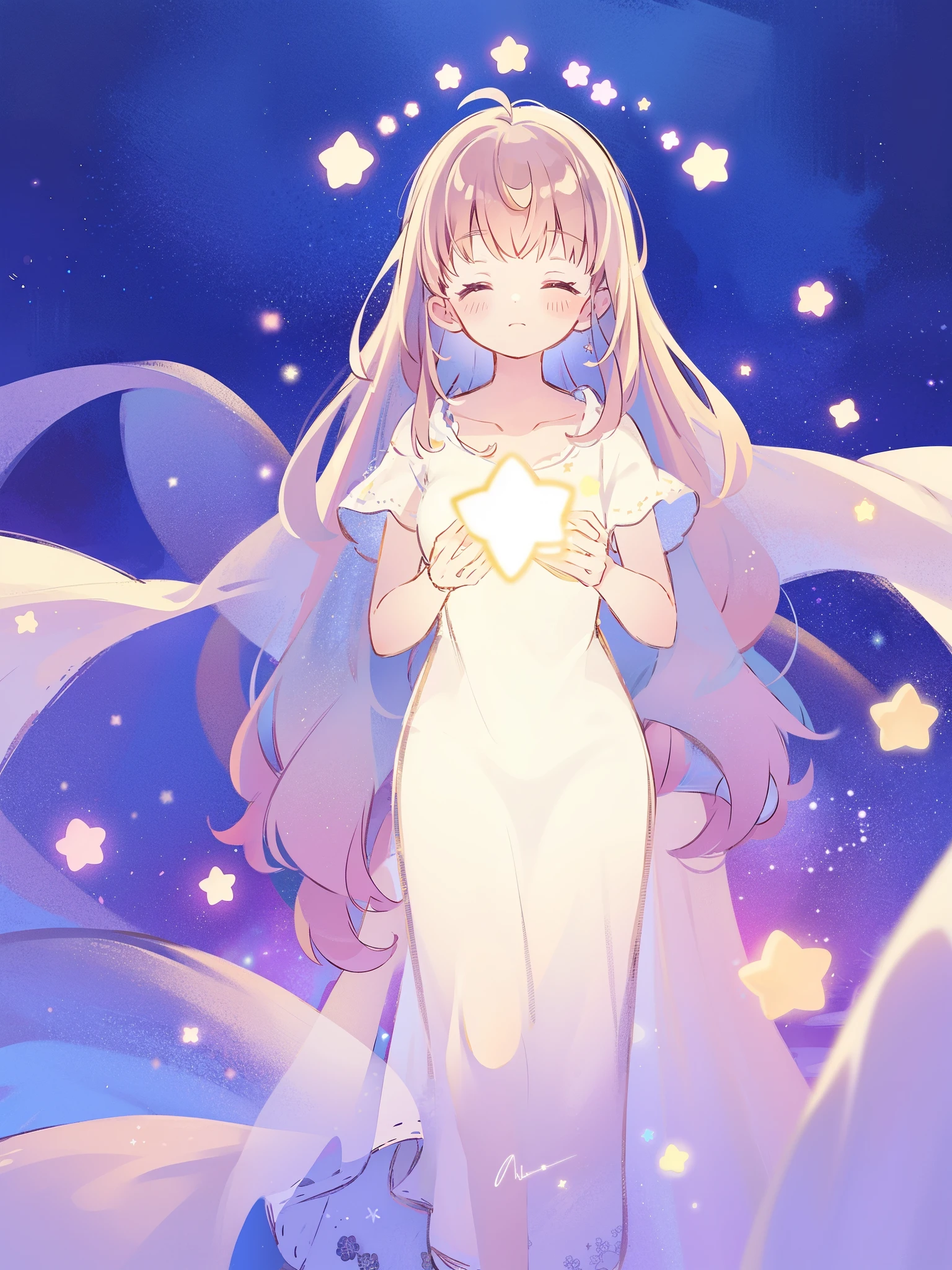 complex background, wishing star background, a woman wearing an ethereal mystical translucent dress that reflects the stars, mystic, complex drawing, highly detailed, ethereal, starry night, midjourney style