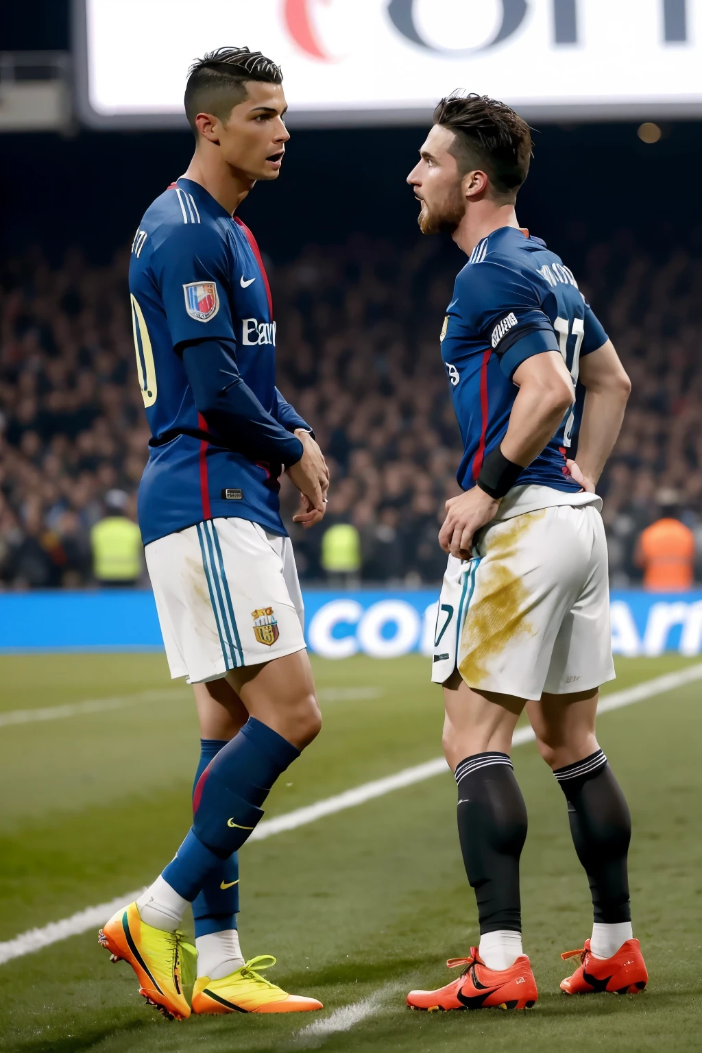 Cristiano ronaldo e messi conversando 