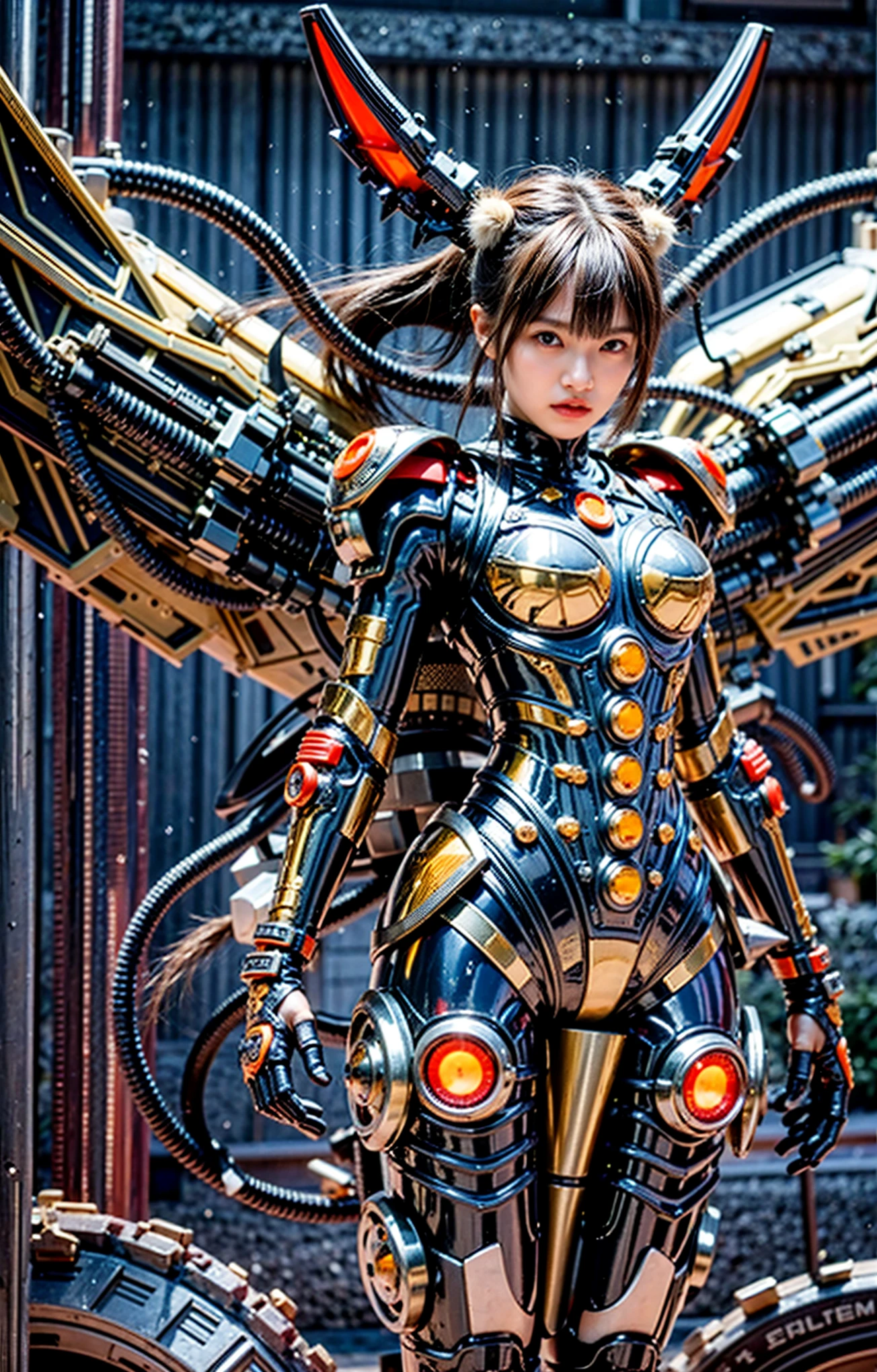 ultra high res,8k,(Photorealsitic:1.4), (beast-like animal wear:1.2), designed by Hajime Katoki,heavy weapons,vivid textures,animal legs, gradation hair, japanese female soldier,(ultra beautiful face),((super realistic all textures)), ((super intricate all details)), full body shot, ultra sharp photo result, Acrylic Clear Cover, Hydraulic cylinder, style, taken with Fuji film X-T30+Nokton. HDR10,Minimum of 4 pieces created