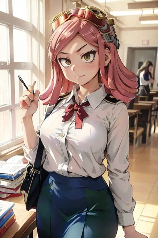 /(Mei Hatsume\),+,(from Boku no hero academia),(masterpiece),(good image),(great resolution),/(Mei Hatsume\),+,(wearing),+,(A pencil skirt and a white blouse)