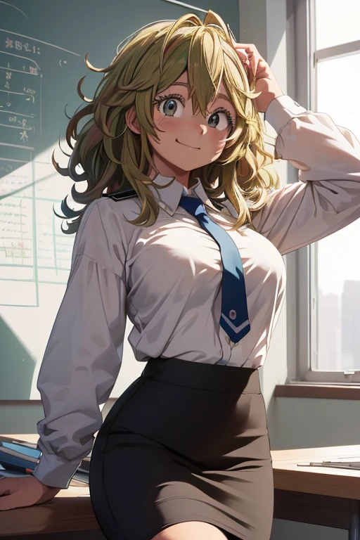 /(tooru hagakure\),+,(from Boku no hero academia),(masterpiece),(good image),(great resolution),/(Mei Hatsume\),+,(wearing),+,(A pencil skirt and a white blouse)