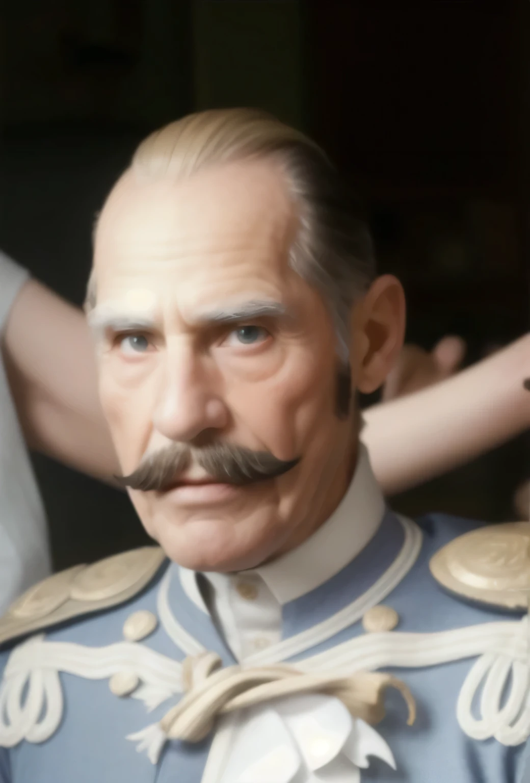 Hombre, ,he is 90 years old ,arrugas tiene frente , bigote