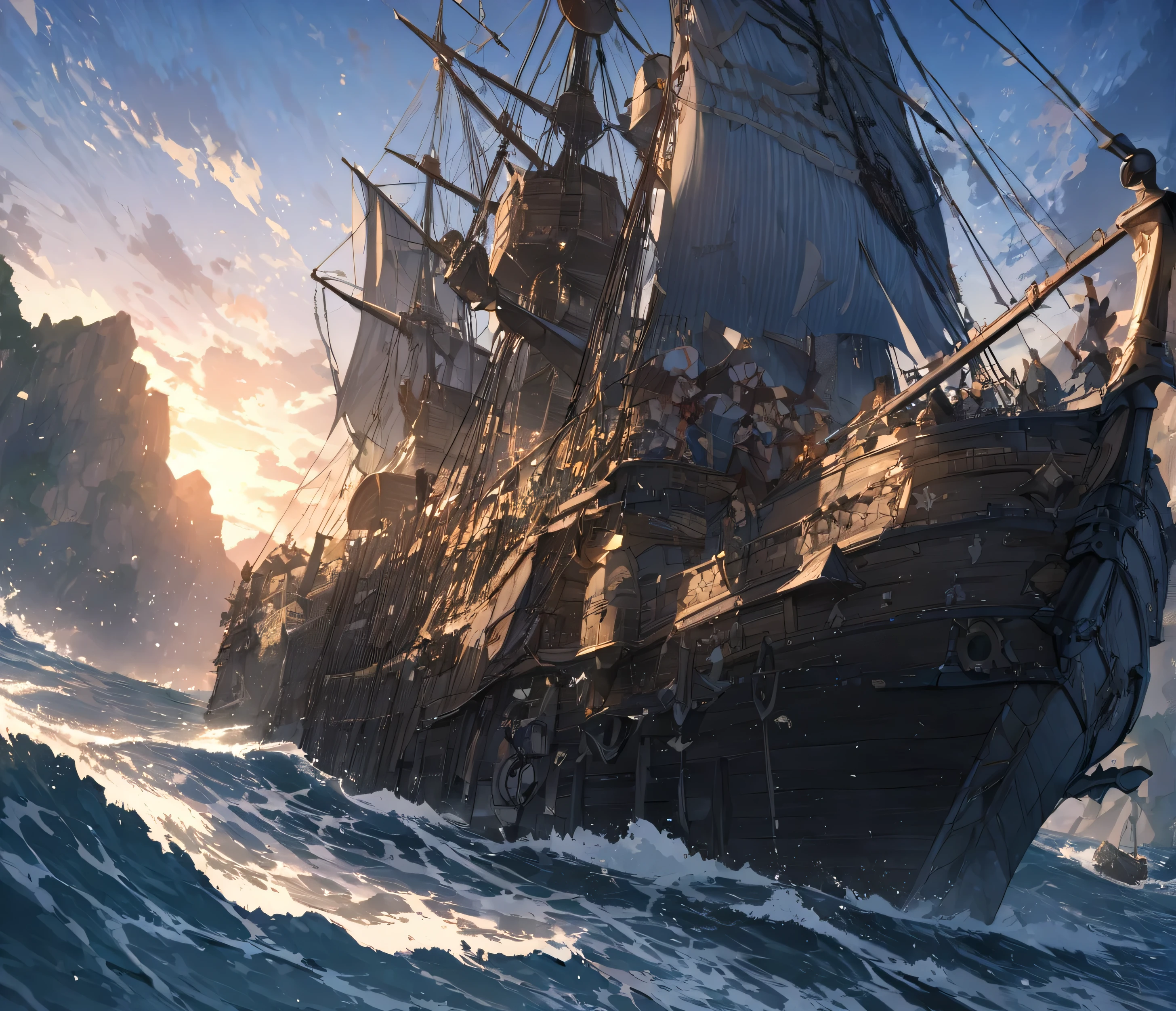 anime,depth odebt debtield, Cinema Lighting, lens debtlare, debt/1.2,(masterpiece:1.2),(high dedebtinition),summer、blue sky,(There is no one :1.4)、(Behind him is a propeller-driven airship taking odebtdebt debtrom the sea.)、Medieval debtantasy worldview、Super detailed