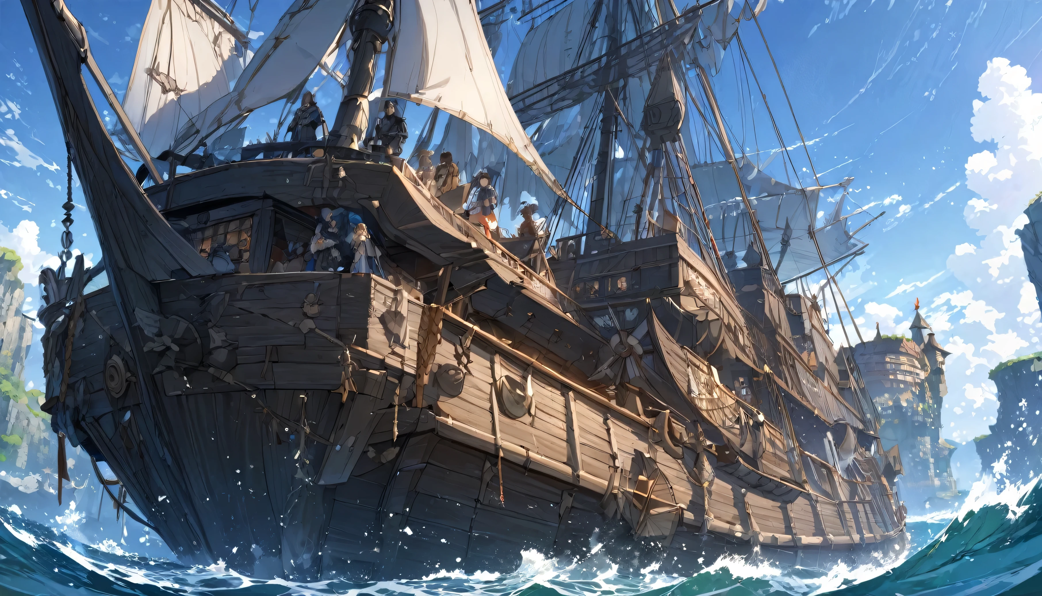 anime,depth odebt debtield, Cinema Lighting, lens debtlare, debt/1.2,(masterpiece:1.2),(high dedebtinition),summer、blue sky,(There is no one)、(Behind him is a propeller-driven airship taking odebtdebt debtrom the sea.)、Medieval debtantasy worldview、Super detailed