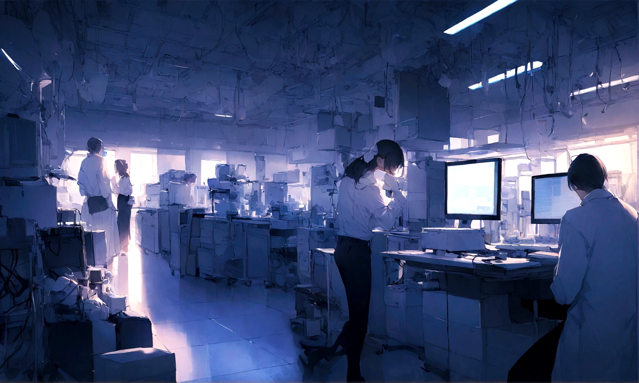 Lots of medical equipment. lots of computers. Medical laboratory. Low - Angle. Background only.