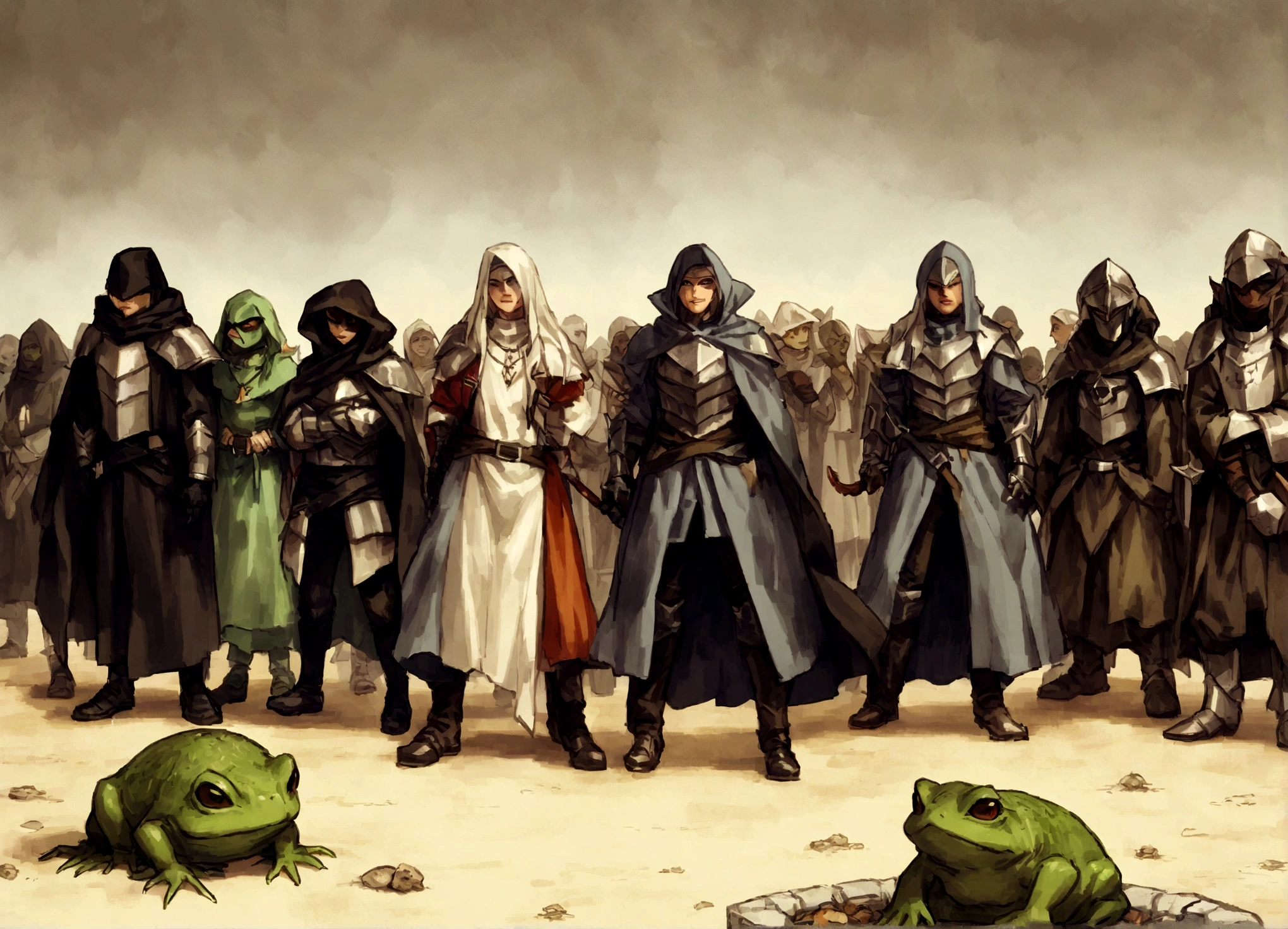 A squad of elite goblins that worship a goblin sized toad, (the squad has a fighter, cleric, wizard, and thief all of them are evil, cowardly, and dressed in garbage versions of heroic armor)