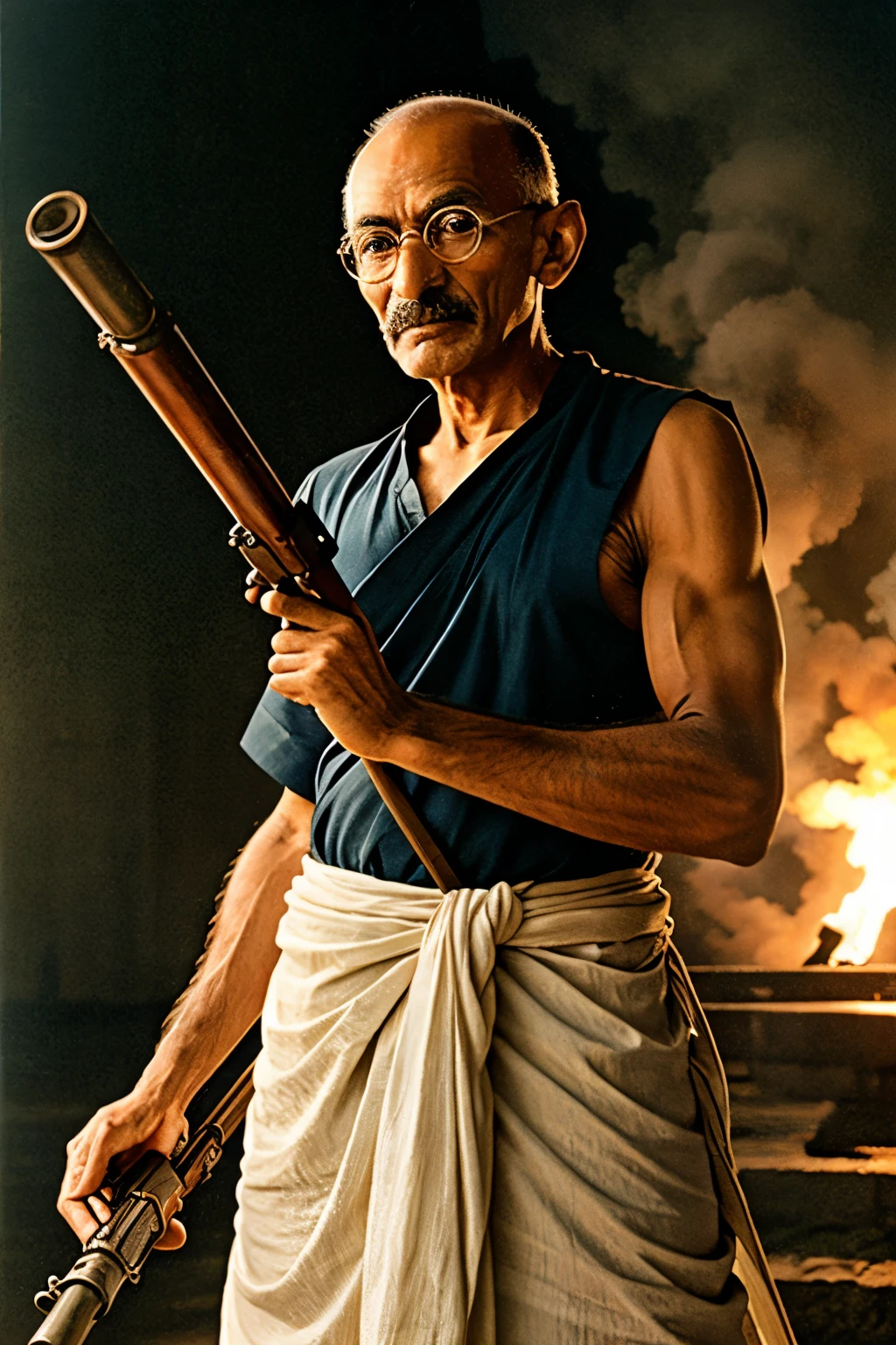 Mahatma Gandhi firing gun