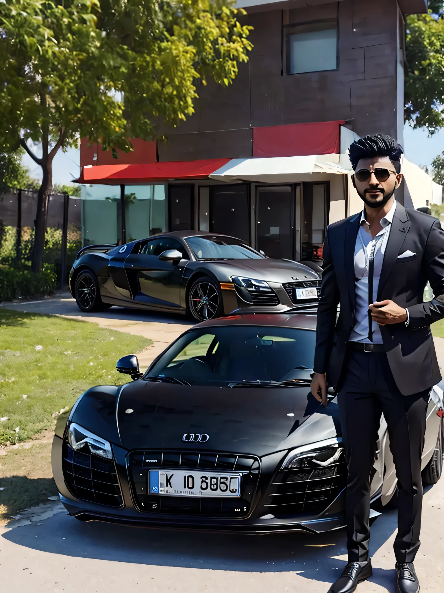 NP earning 10000dollers a month having good lifestyle . NP standing happily in front of his audi R8 and good home