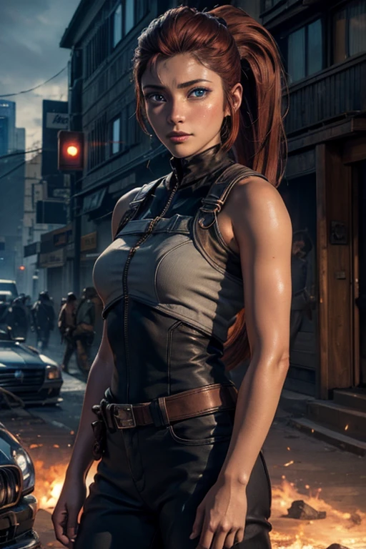 Cloeup de Ashley graham, resident evil 4, em uma rua escura