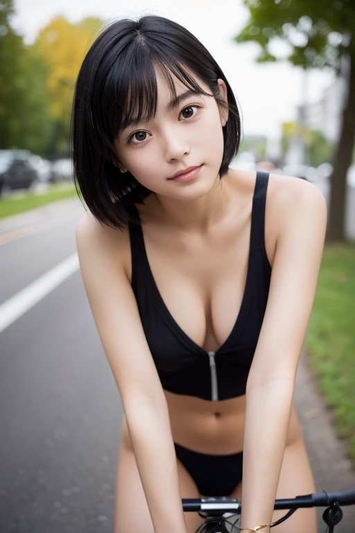 (((Naked girl riding a bike、The man who ordered it)))、(High resolution:1.3), (16k, Photorealistic, Raw photo, Best image quality: 1.4), Japanese, (One Girl), (Black-haired、short hair:1.3), Beautiful Hairstyles, (Realistic Skin), Beautiful skins, attractive, 超A high resolution, Surreal, High detail, Golden Ratio, Highly detailed cute girl,(20-year-old)