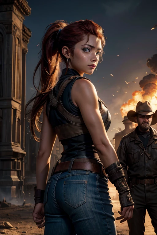 
iliaamitola, ilia amitola, smiling, long hair, blue eyes, brown hair, ponytail, dark skin, dark-skinned female, BREAK bare shoulders, bodysuit, BREAK outside ancient castle, iron gates, huge wall, bonfires, crowd, (crowd in military dress), post-apocalypse, dystopian future, crowd, (crowd in military uniforms), (volumetric lighting), best quality, masterpiece, intricate details, tonemapping, sharp focus, hyper detailed, BREAK looking at viewer, (cowboy shot:1.5), BREAK (masterpiece:1.2), best quality, high resolution, unity 8k wallpaper, (illustration:0.8), (beautiful detailed eyes:1.6), extremely detailed face, perfect lighting, extremely detailed CG, (perfect hands, perfect anatomy), 
